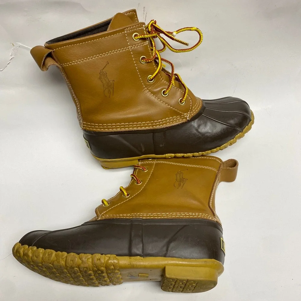 Ralph Lauren Kids Duck Boots Brown Leather Rubber‎ Logo Size 4